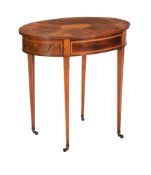 AN EDWARDIAN MAHOGANY AND SATINWOOD INLAID CENTRE TABLE IN GEORGE III STYLE
