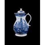 A LOWESTOFT BLUE AND WHITE NOBLE JUG AND COVER