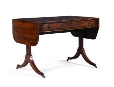 Y A REGENCY ROSEWOOD AND BRASS INLAID SOFA TABLE