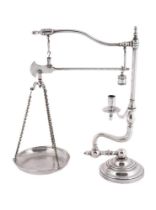 A SILVER PLATED SINGLE PAN WEIGHING SCALE