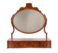 A SHERATON REVIVAL SATINWOOD AND PAINTED DRESSING MIRROR