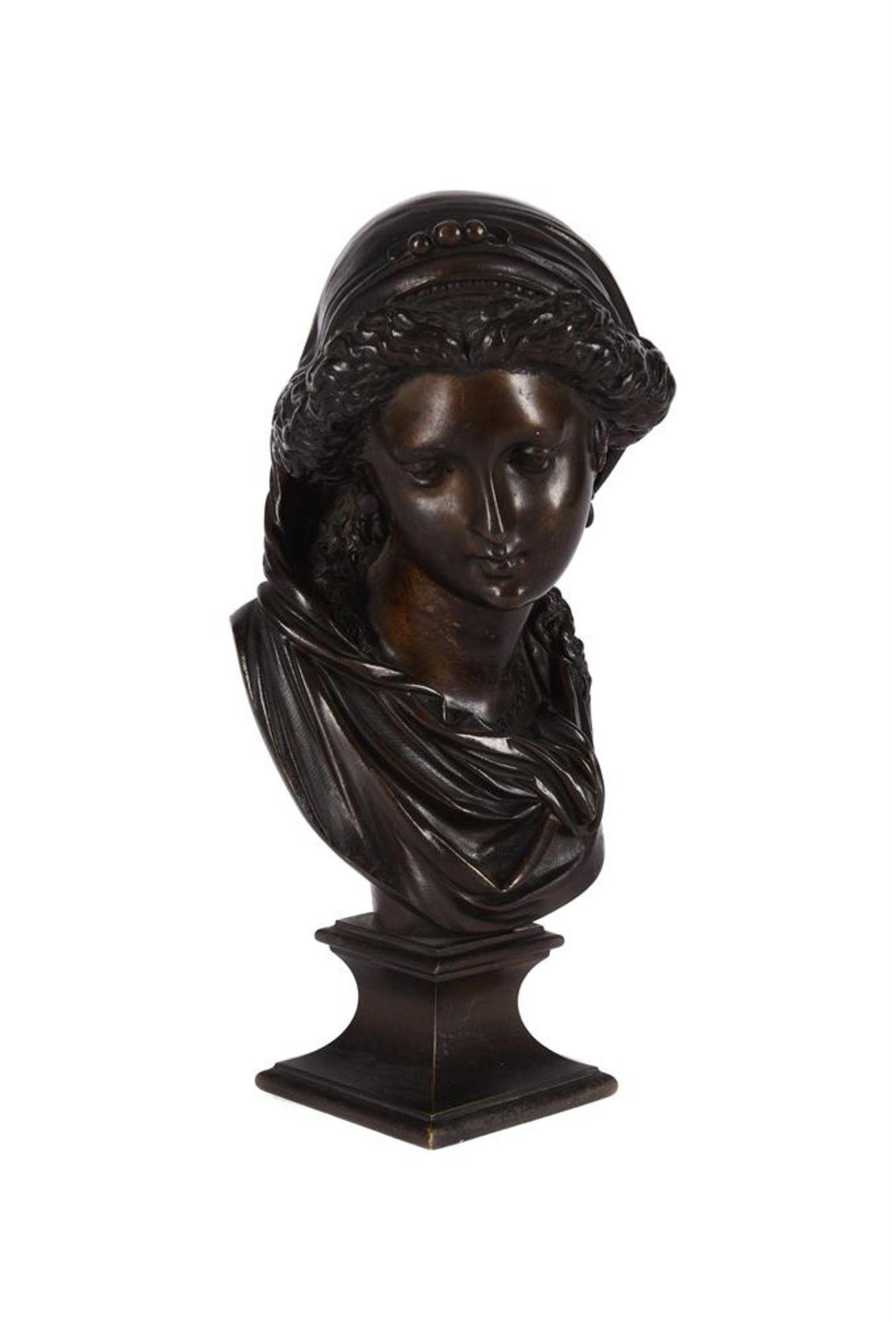 AFTER ALBERT CARRIER BELLEUSE (FRENCH 1824-1887), BRONZE BUST OF A WOMAN