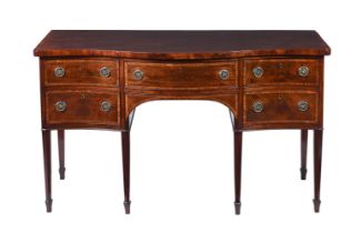 Y A GEORGE III MAHOGANY AND TULIPWOOD BANDED SIDEBOARD