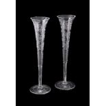 A PAIR OF WILLIAM YEOWARD ENGRAVED 'GLORIANA' PATTERN LILY VASES