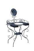 A FRENCH BLUE PAINTED WROUGHT IRON WASHSTAND