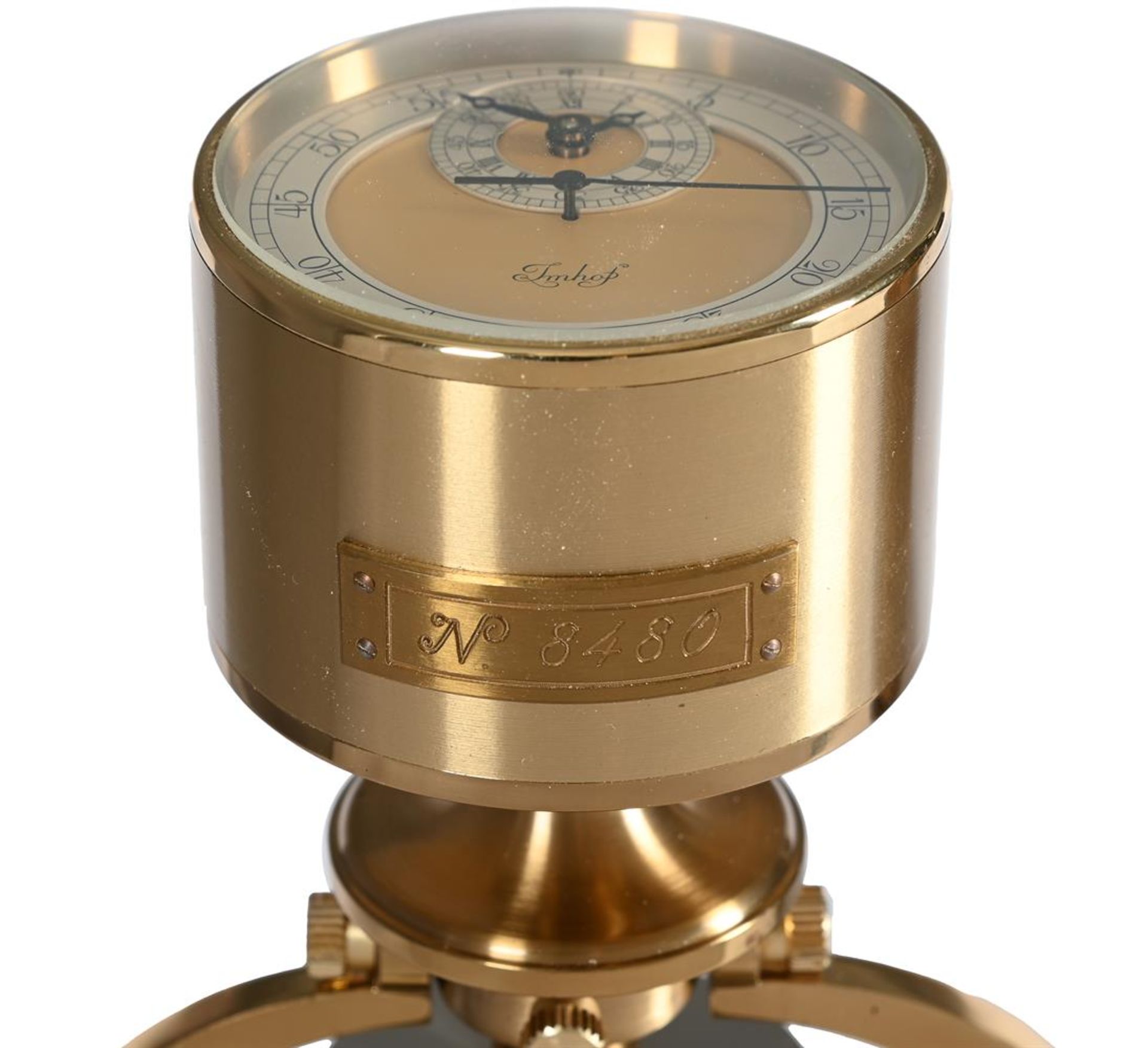 A SWISS CONTEMPORARY GILT AND CHROME PLATED BRASS GIMBALLED MARINE TIMEPIECE - Image 3 of 6