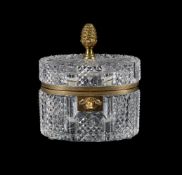 A FRENCH CUT-GLASS GILT-METAL-MOUNTED OVAL BOX AND HINGED COVER OF BACCARAT TYPE