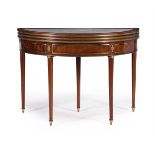 Y A DIRECTOIRE MAHOGANY, GILT METAL MOUNTED AND MARBLE INSET TRIPLE FOLDING CARD AND TEA TABLE