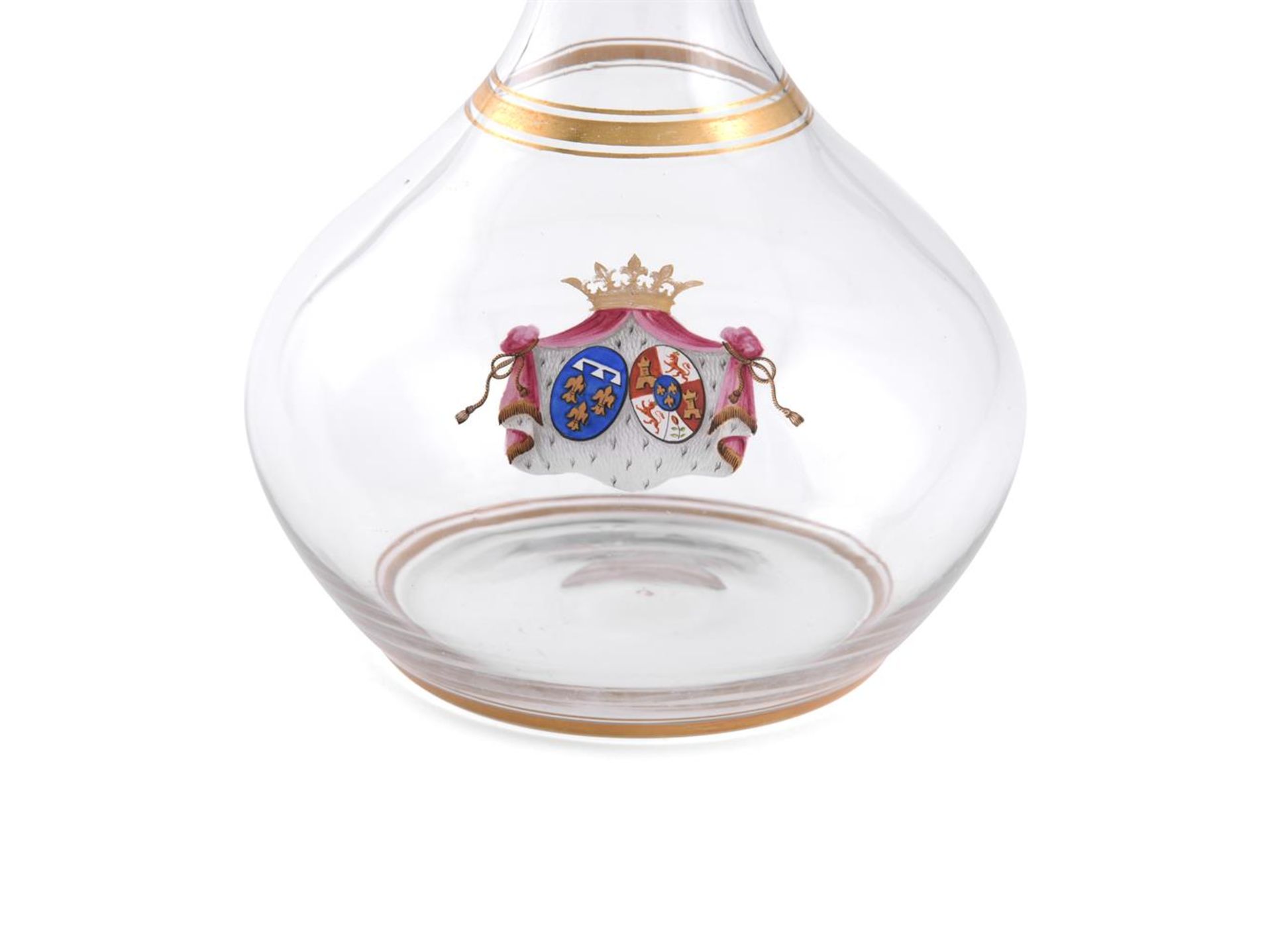 A FRENCH GLASS COMMEMORATIVE ARMORIAL DECANTER AND STOPPER - Image 2 of 6