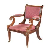 A MAHOGANY ARMCHAIR IN REGENCY STYLE