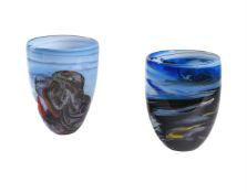 ANTHONY STERN (1944-2022), TWO SEASCAPE COLOURED GLASS VASES