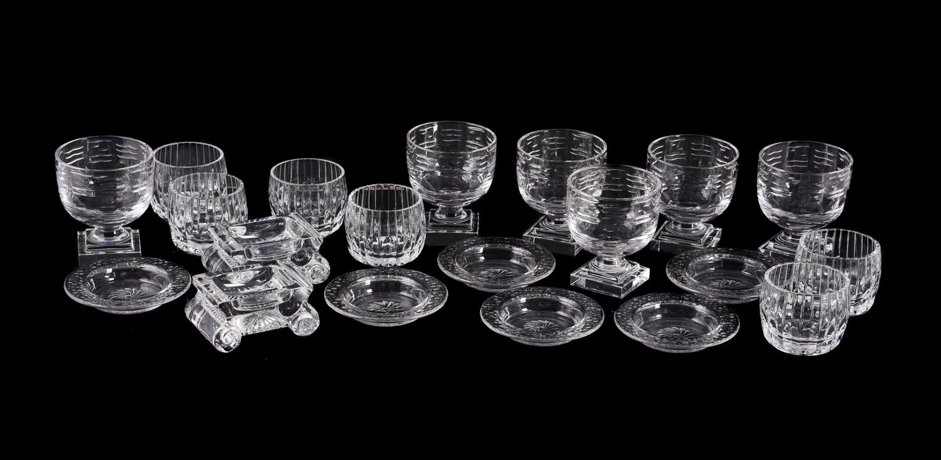 WILLIAM YEOWARD; A LARGE PEDESTAL CAVIAR SERVING BOWL AND SIX SMALLER CAVIAR BOWLS AND COVERS