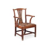 A GEORGE III ASH AND ELM COUNTRY OPEN ARMCHAIR