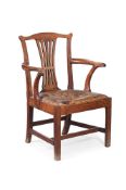 A GEORGE III ASH AND ELM COUNTRY OPEN ARMCHAIR