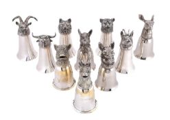 A GROUP OF TEN SILVER PLATED STIRRUP CUPS