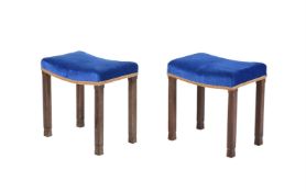 A MATCHED PAIR OF LIMED OAK GEORGE VI CORONATION STOOLS