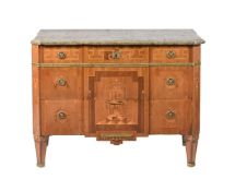 Y A MAHOGANY, ROSEWOOD, MARQUETRY AND MARBLE TOPPED COMMODE, SWEDISH