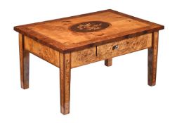 Y A LOW OCCASIONAL TABLE INCORPORATING MARQUETRY AND SPECIMEN TIMBERS