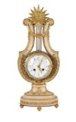 A FRENCH ALABASTER AND GILT METAL MOUNTED MANTEL CLOCK