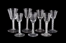 SEVEN VARIOUS OPAQUE-TWIST WINE GLASSES