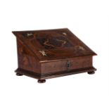 AN ITALIAN WALNUT, MARQUETRY AND BONE INLAID DESK BOX