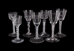 SEVEN VARIOUS OPAQUE-TWIST WINE GLASSES