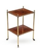 A MAHOGANY AND GILT METAL MOUNTED TWO-TIER ETAGERE, IN REGENCY STYLE, 20TH CENTURY