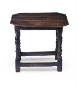 AN OAK SIDE OR CENTRE TABLE, THE BASE CIRCA 1640, THE ASSOCIATED TOP 17TH CENTURY