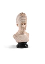 AN ITALIAN WHITE MARBLE PORTRAIT BUST OF A NOBLE LADY, ROMAN, 18TH CENTURY