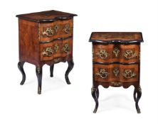 A PAIR OF WALNUT, FIGURED WALNUT AND EBONISED BEDSIDE CHESTS, AUSTRIAN, 18TH CENTURY