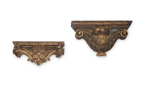 TWO ITALIAN CARVED GILTWOOD WALL BRACKETS, 19TH CENTURY, IN THE 15TH CENTURY STYLE