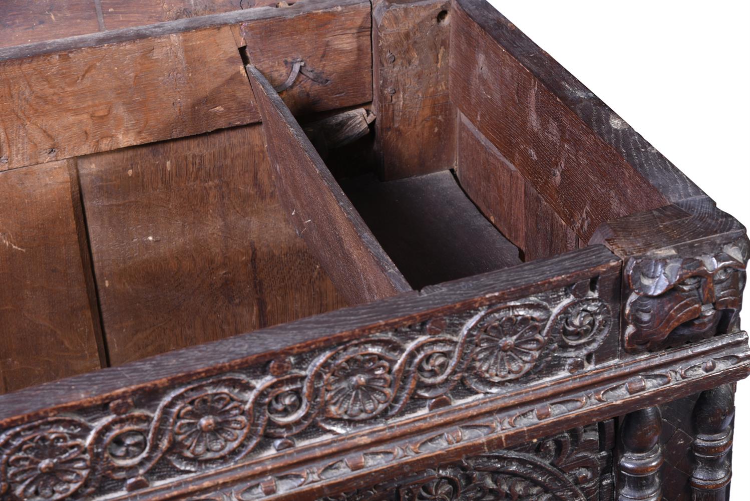 A CHARLES I PANELLED OAK CHEST OR COFFER, CIRCA 1630 - Image 4 of 4
