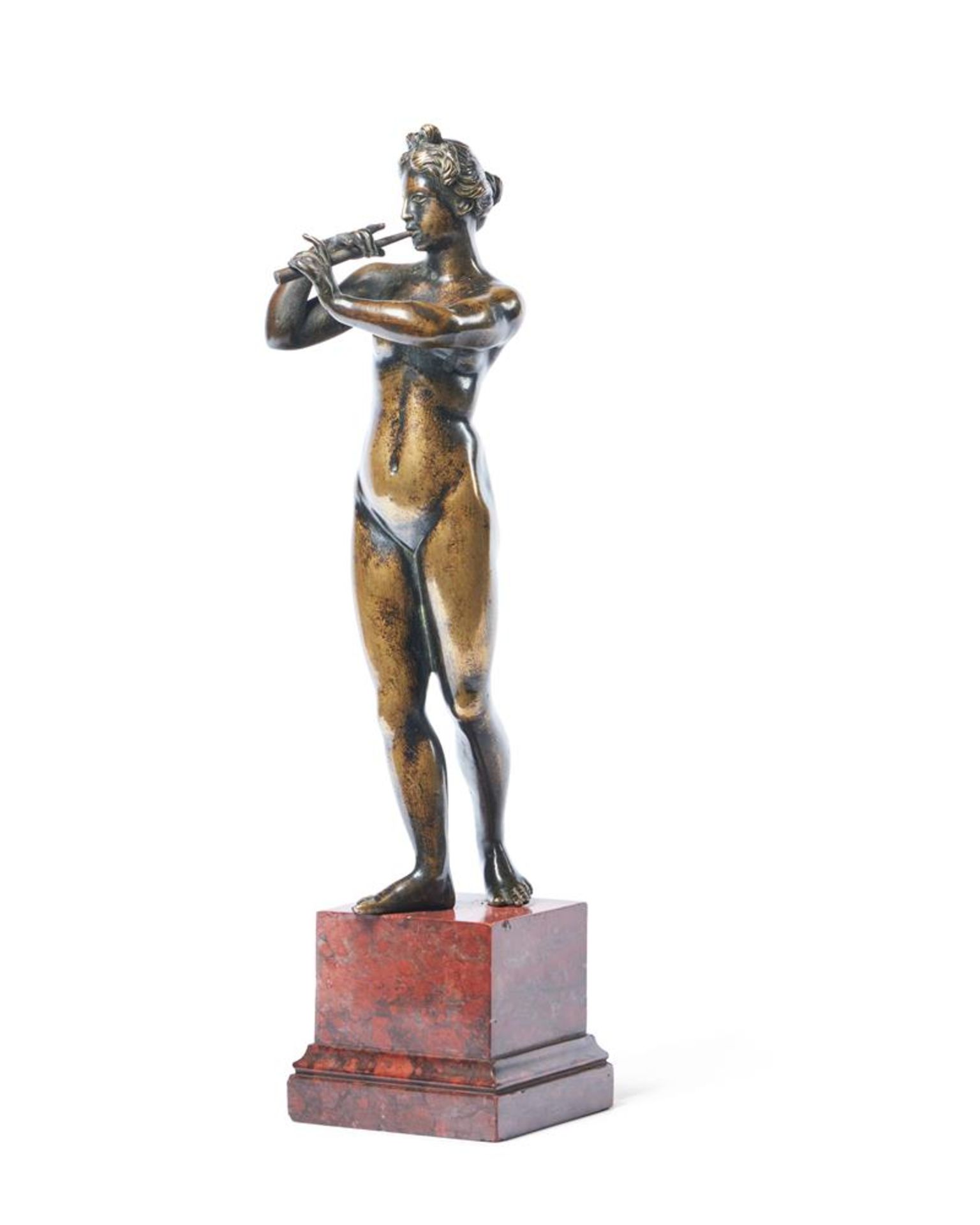 A FRENCH BRONZE FIGURE OF A FEMALE FLAUTIST, 18TH CENTURY - Image 2 of 5