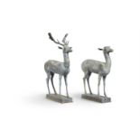 AFTER THE ANTIQUE MODELS OF HERCULANEUM - A PAIR OF LEAD DEER, 20TH CENTURY