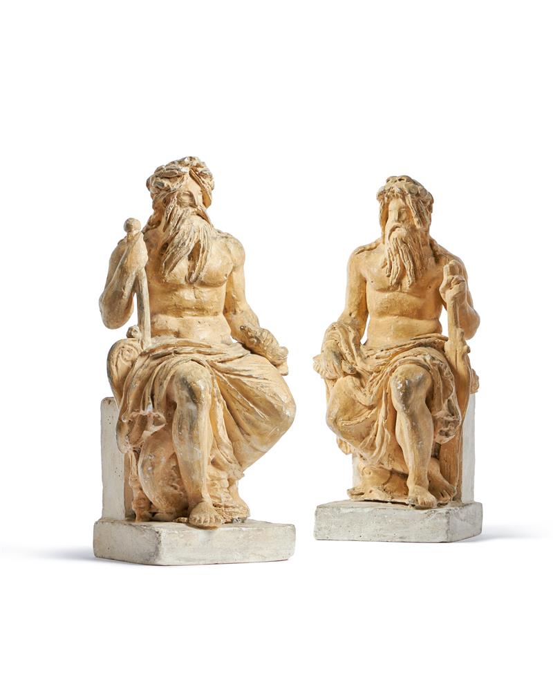 A PAIR OF ITALIAN PLASTER FIGURES OF SEATED RIVER GODS, EARLY 19TH CENTURY - Image 2 of 2
