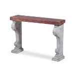 AN ITALIAN SMALL RED AND WHITE CARRARA MARBLE BENCH, 19TH CENTURY