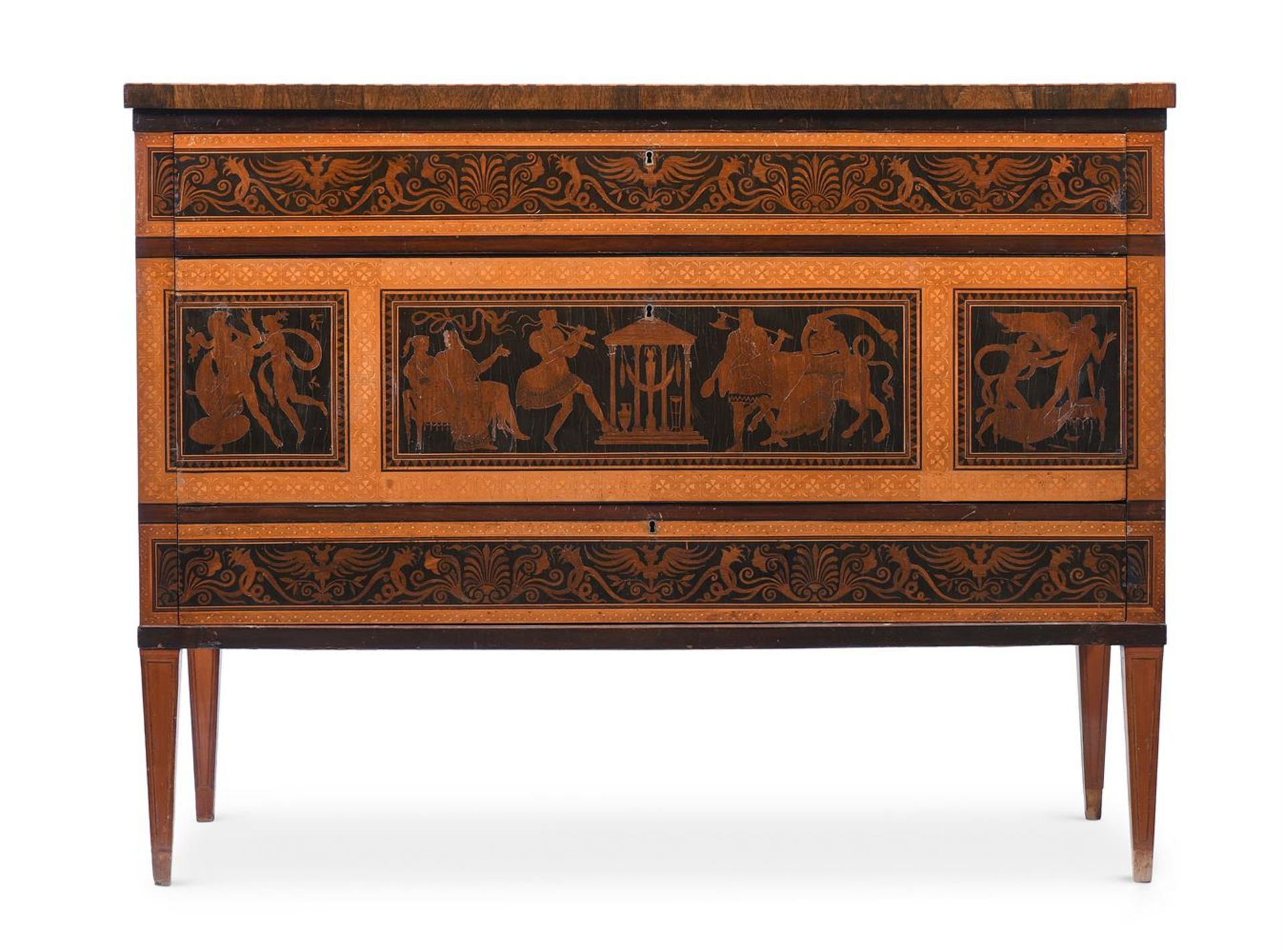 Y A PAIR OF ITALIAN ROSEWOOD, EBONY, PURPLEWOOD, SYCAMOR MARQUETRY AND INLAID COMMODES - Bild 3 aus 10