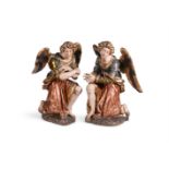 A PAIR OF ITALIAN CARVED, POLYCHROME AND GILDED ANGELS, 16TH CENTURY