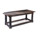 AN OAK AND YEW REFECTORY TABLEFIRST HALF 17TH CENTURY76cm high
