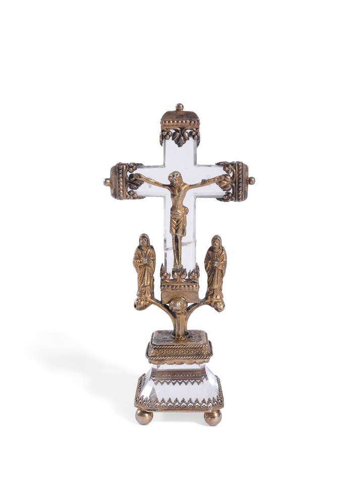 AN AUSTRO-GERMAN ROCK CRYSTAL & SILVER GILT CRUCIFIXION GROUP