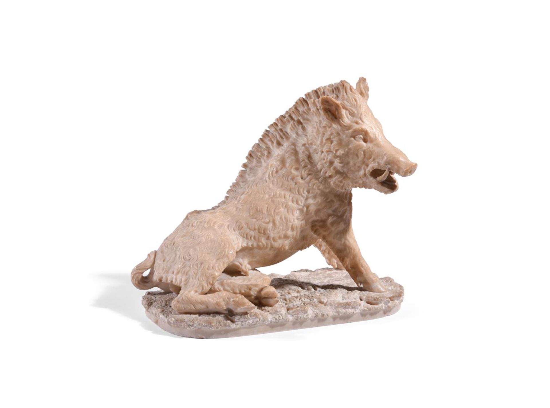 AFTER THE ANTIQUE- AN ITALIAN VOLTERRA ALABASTER FIGURE OF THE WILD BOAR (IL PORCELLINO), CIRCA 1800