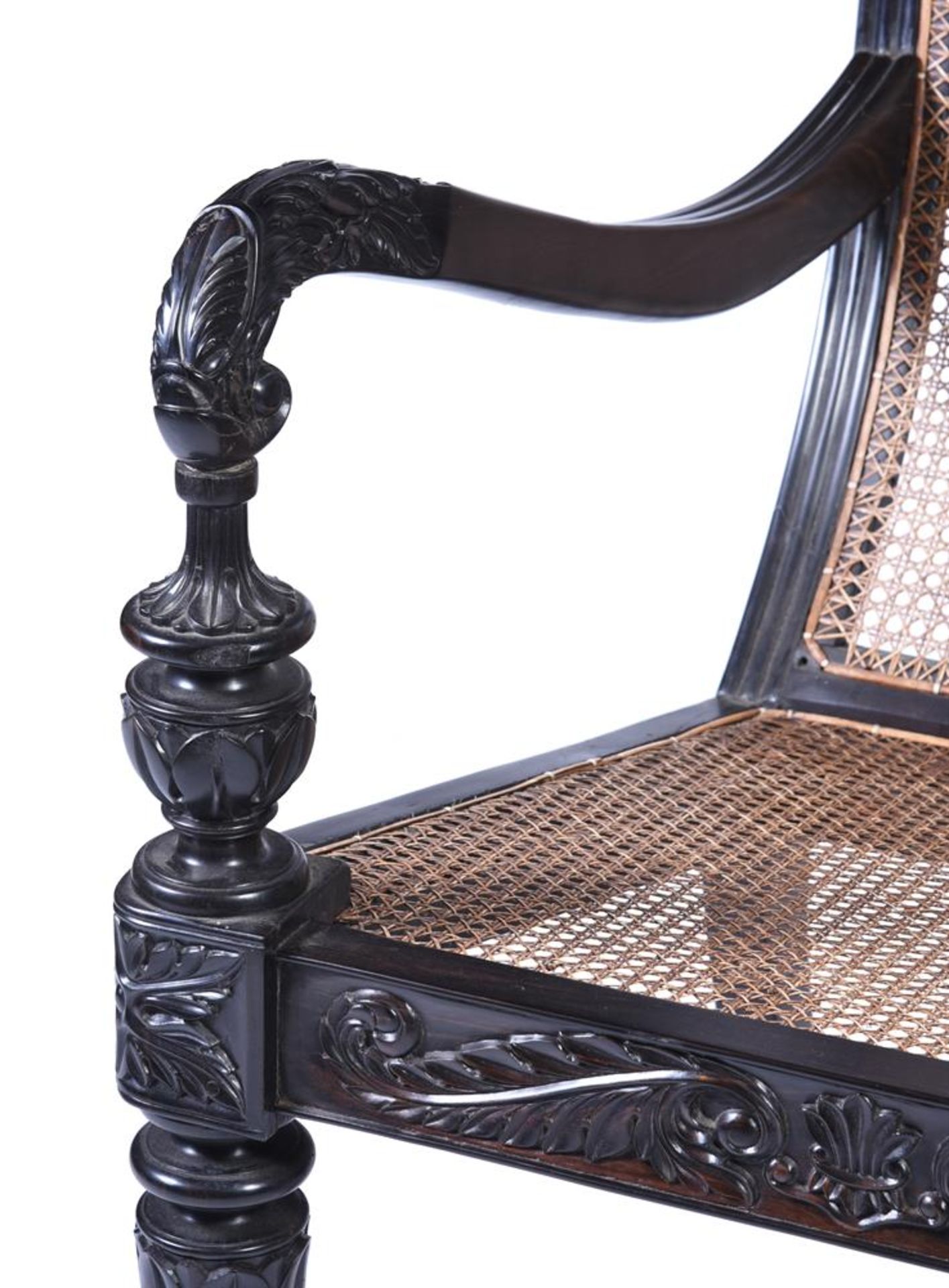 Y A CEYLONESE CARVED EBONY ARMCHAIR, PROBABLY GALLE DISTRICT, FIRST HALF 19TH CENTURY - Image 5 of 5