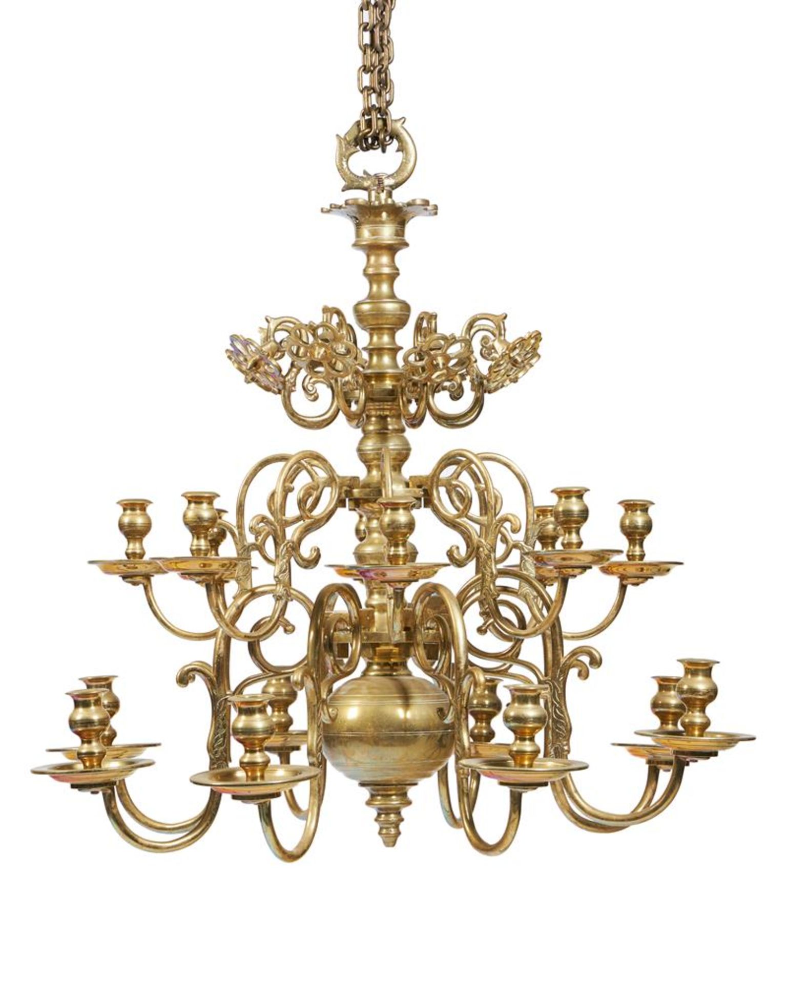 AN ANGLO-DUTCH GILT BRASS SIXTEEN LIGHT CHANDELIER, 18TH/19TH CENTURY - Image 4 of 4