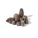 A GROUP OF POLYCHROME MARVERED AND MILLEFIORI GLASS BEADS, ASSORTED DATES