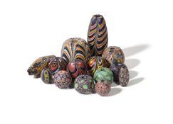 A GROUP OF POLYCHROME MARVERED AND MILLEFIORI GLASS BEADS, ASSORTED DATES
