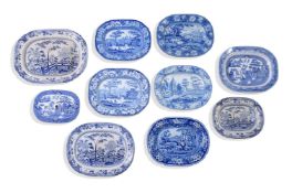 A GROUP OF TEN VARIOUS STAFFORDSHIRE TRANSFER PRINTED MEAT PLATES, 19TH CENTURY