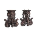 A PAIR OF CARVED SOFTWOOD WALL BRACKETS, ENGLISH, 17TH CENTURY