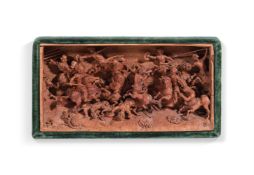 A GERMAN CARVED WOOD DEEP RELIEF SCENE OF BATTLE SCENE WITH CENTAURS, LATE 17TH/EARLY 18TH CENTURY