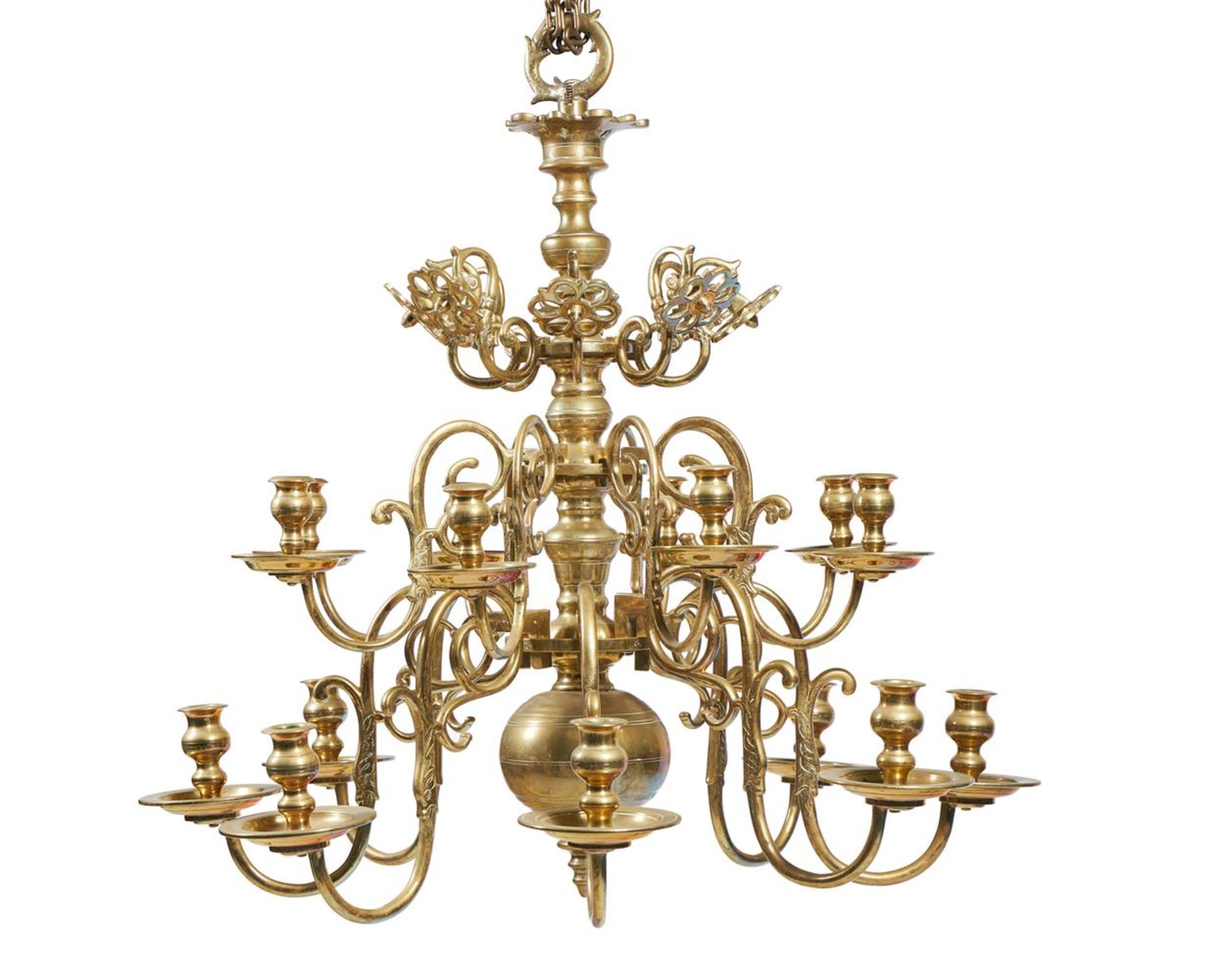 AN ANGLO-DUTCH GILT BRASS SIXTEEN LIGHT CHANDELIER, 18TH/19TH CENTURY - Image 2 of 4