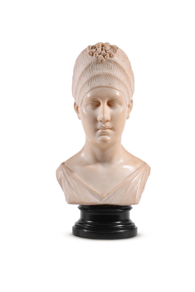 AN ITALIAN WHITE MARBLE PORTRAIT BUST OF A NOBLE LADY, ROMAN, 18TH CENTURY - Image 2 of 2